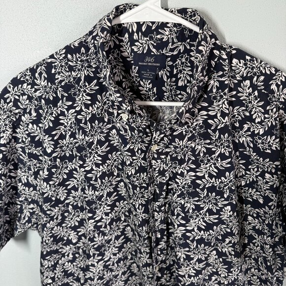 Brooks Brothers 346 Mens Hawaiian Floral Button Down Shirt Large Blue/White - Picture 3 of 9